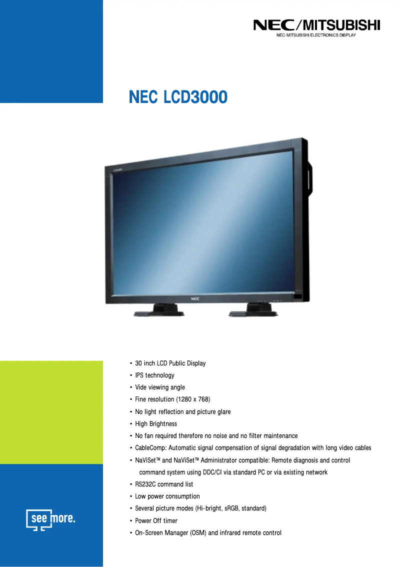 Página 1 del manual Ficha técnica NEC LCD3000