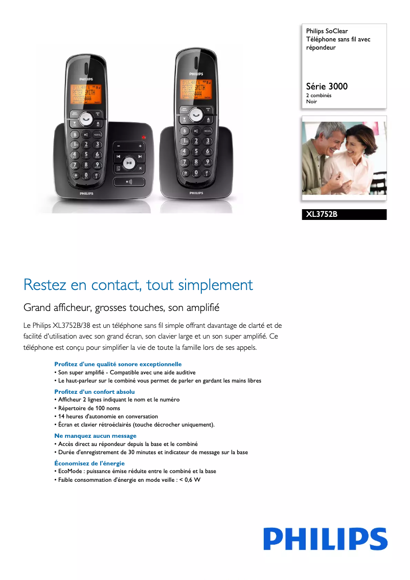 Página 1 del manual Ficha técnica Philips SoClear XL3752B