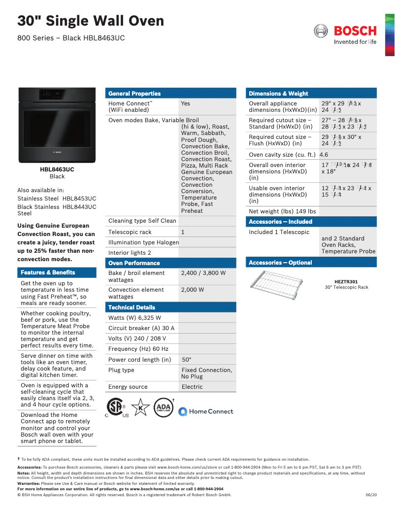 Página 1 del manual Ficha técnica Bosch HBL8463UC