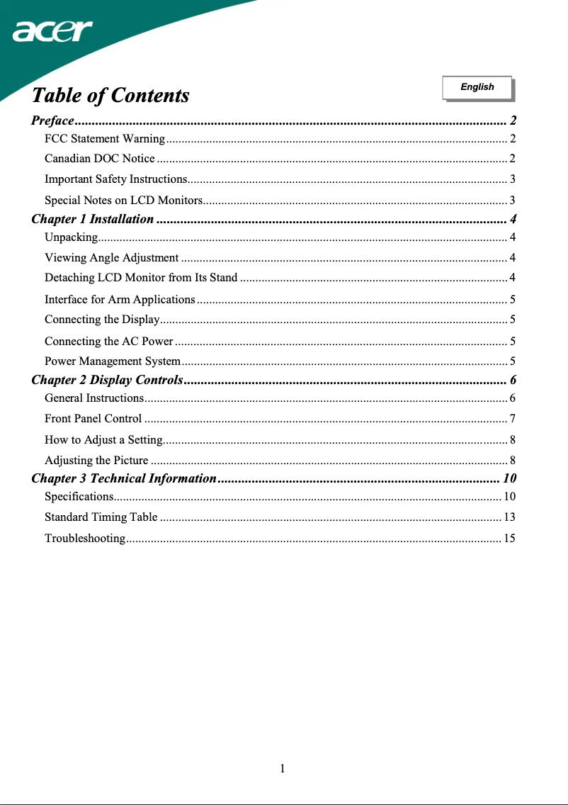 Page 1 de la notice Manuel utilisateur Acer AL2416W