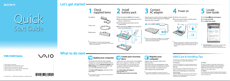 Image de la première page du manuel de l'appareil Vaio VGN-CS220J
