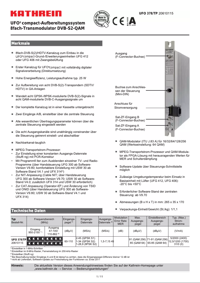 Image de la première page du manuel de l'appareil UFO 378/TP