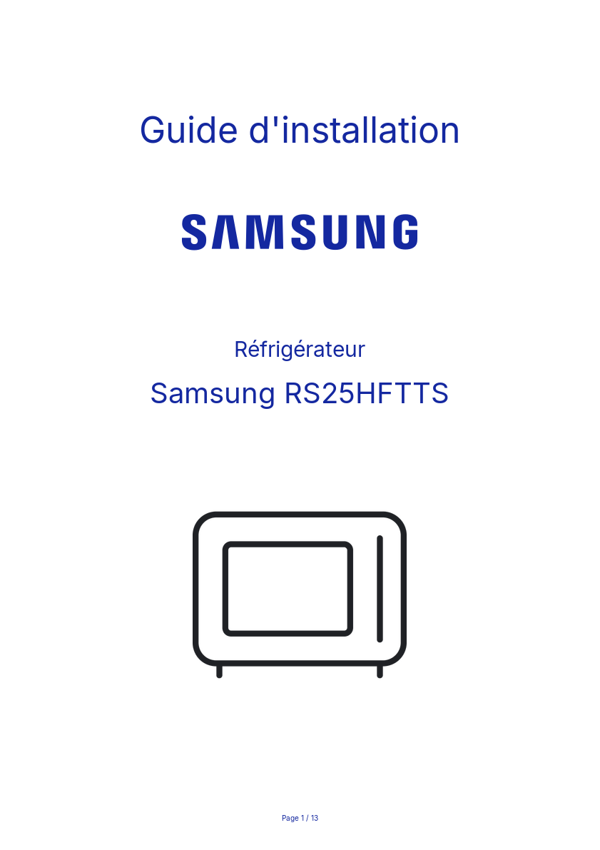 Page n°1 - Guide d'installation Samsung RS25HFTTS
