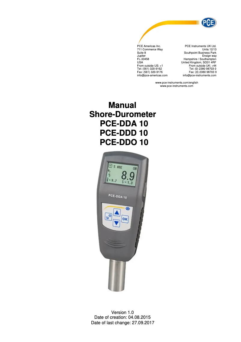 Page n°1 - Manuel utilisateur PCE Instruments PCE-DDD 10