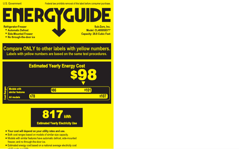 Page 1 de la notice Label énergétique Sub-Zero CL4850SIO