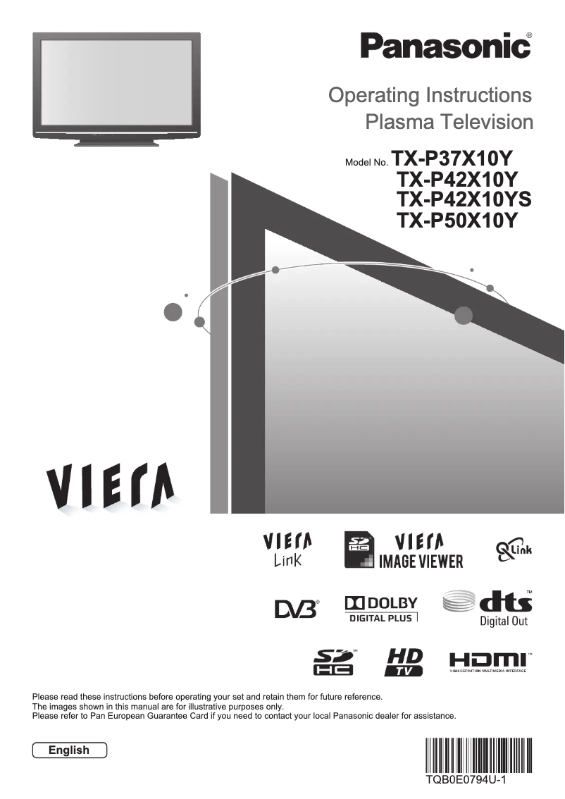 Image de la première page du manuel de l'appareil Viera TX-P42X10Y