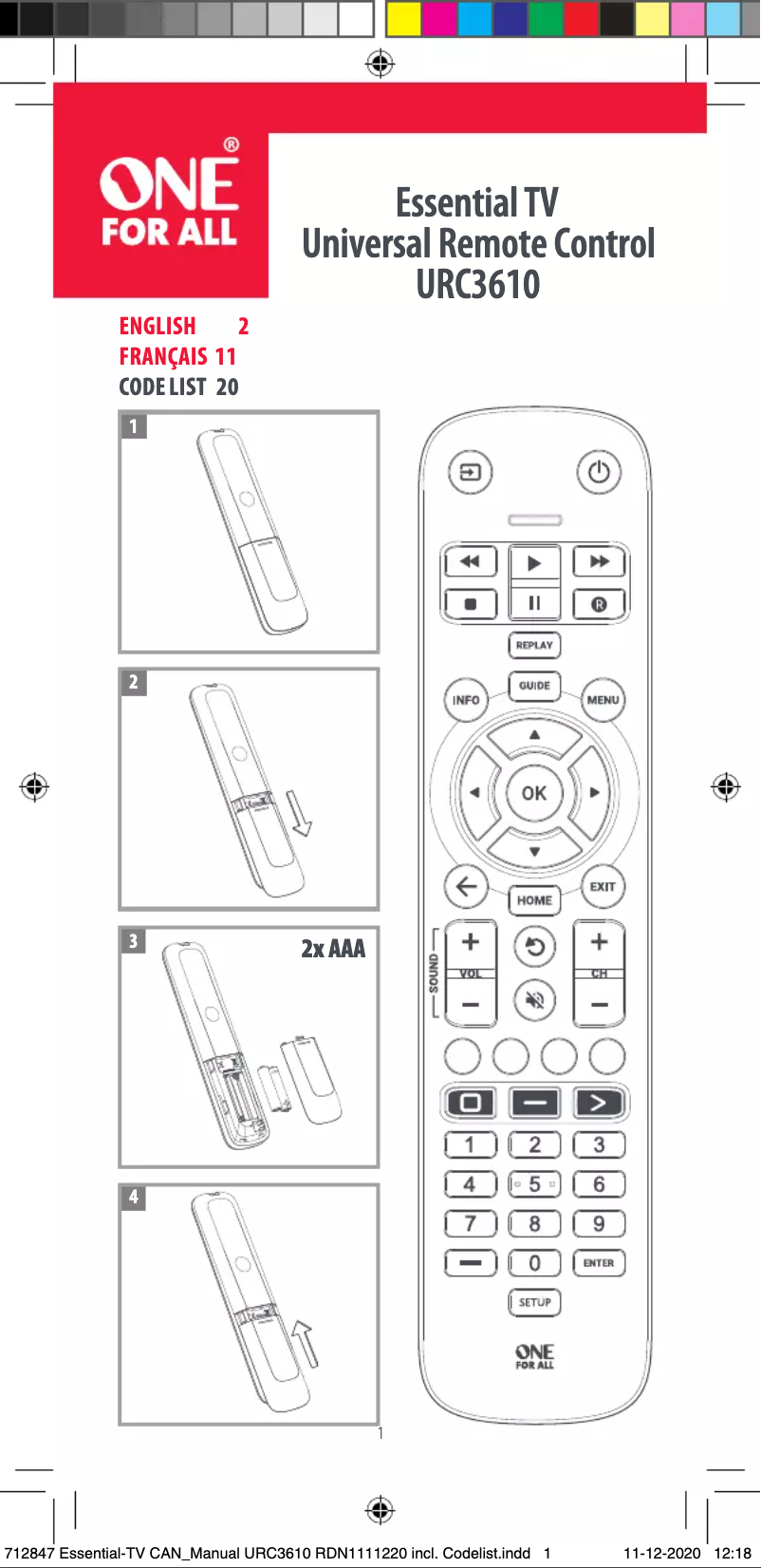 Image de la première page du manuel de l'appareil URC 3610