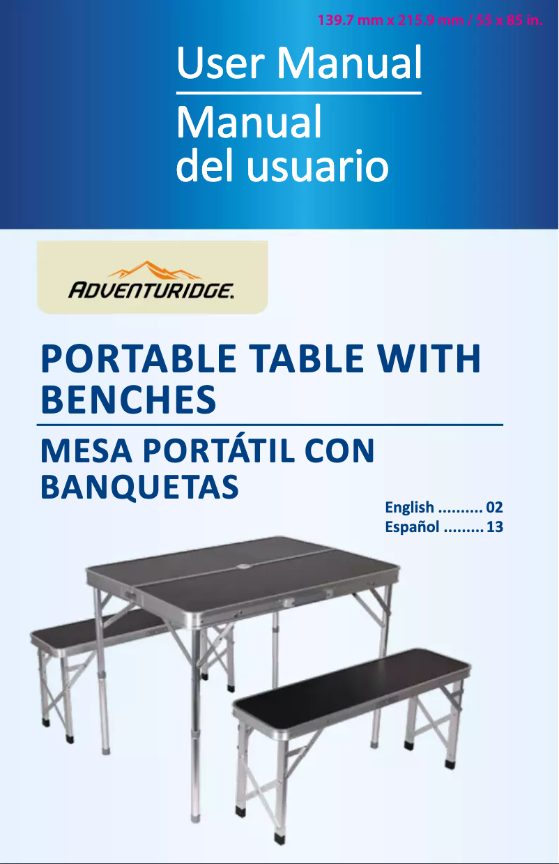 Page n°1 - Manuel utilisateur Adventuridge Portable Table with Benches 96175
