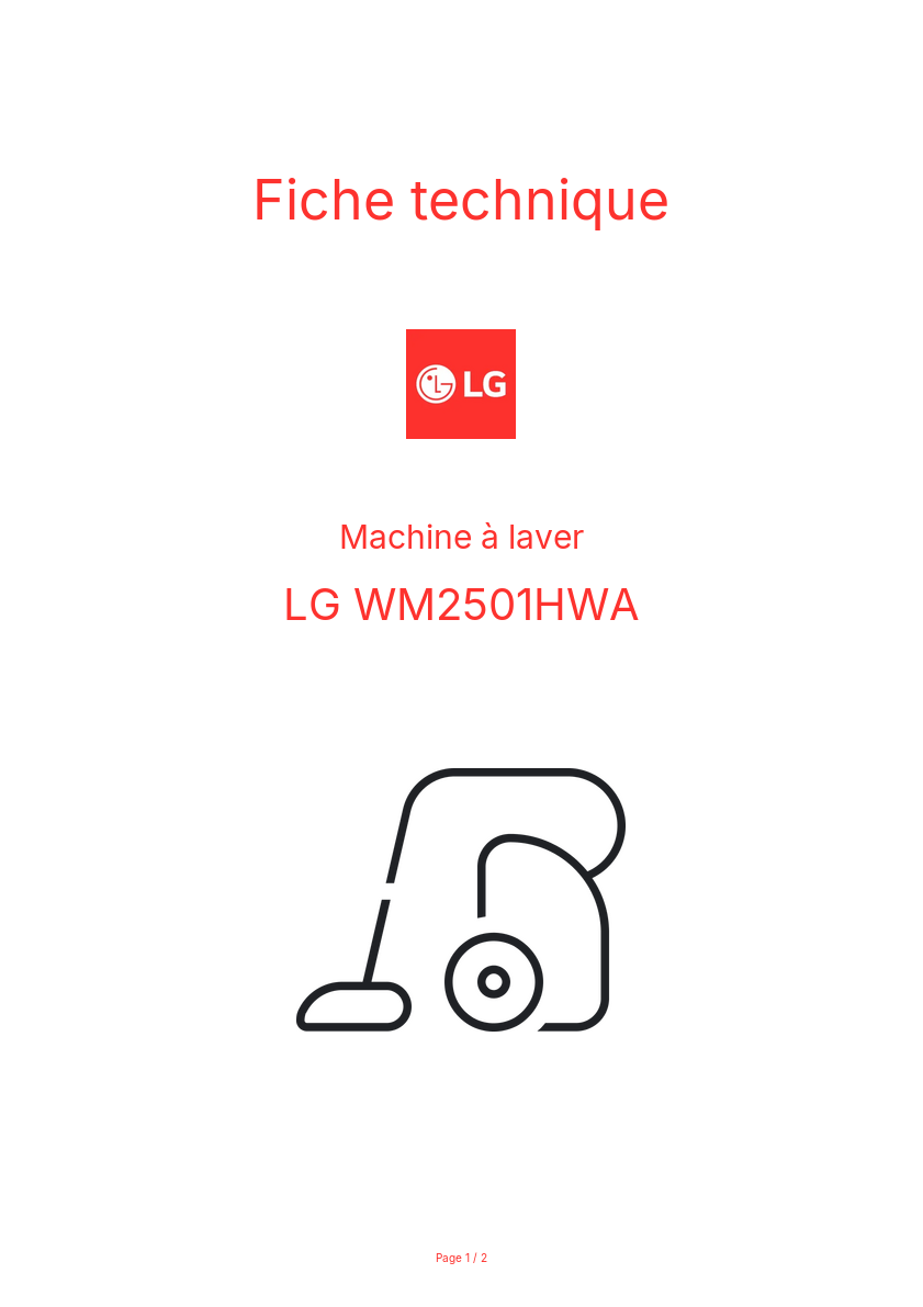 Page n°1 - Fiche technique LG WM2501HWA