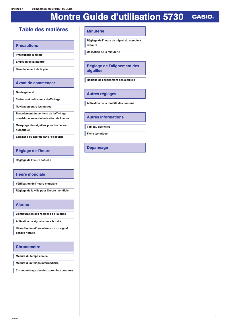 Image de la première page du manuel de l'appareil G-Shock GMA-S110