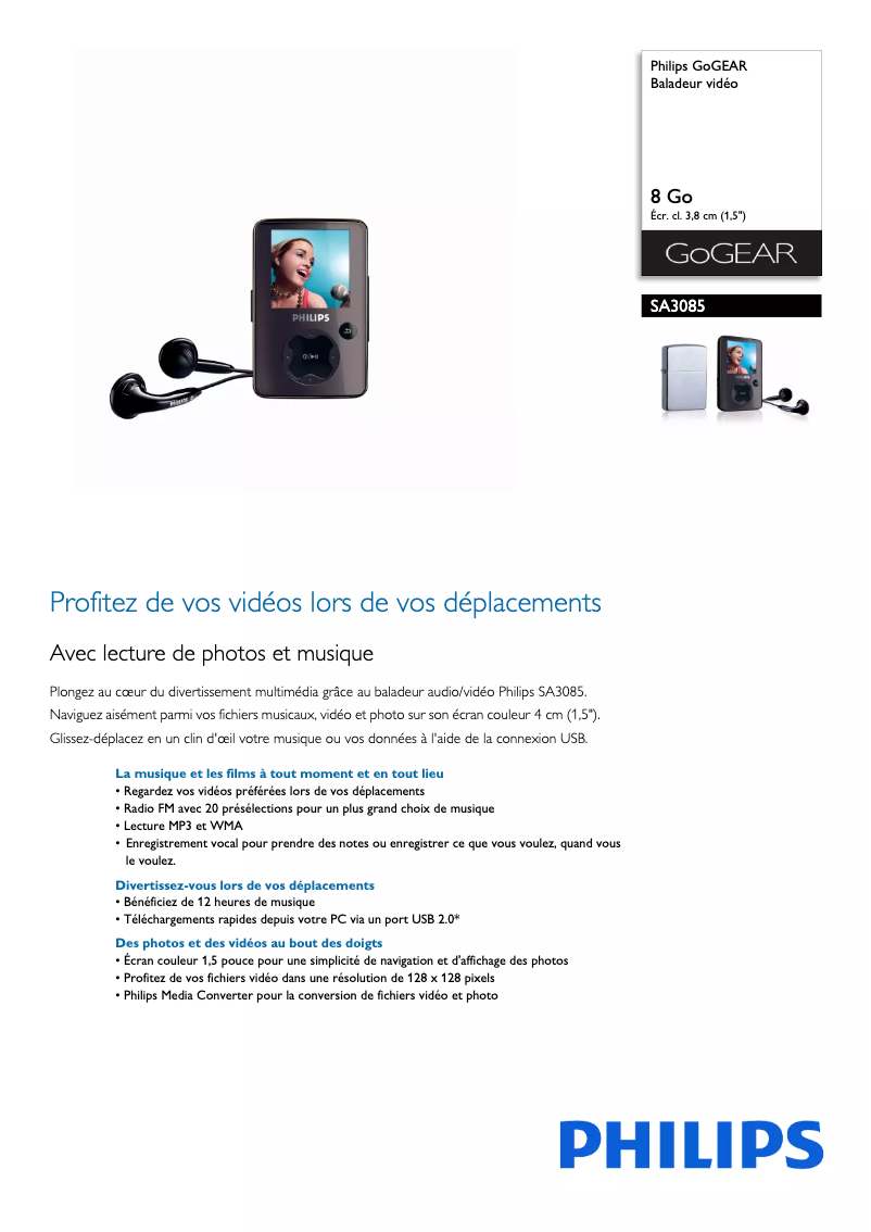 Image de la première page du manuel de l'appareil GoGear SA3085