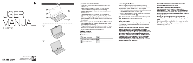 Page 1 de la notice Manuel utilisateur Samsung EJ-FT720