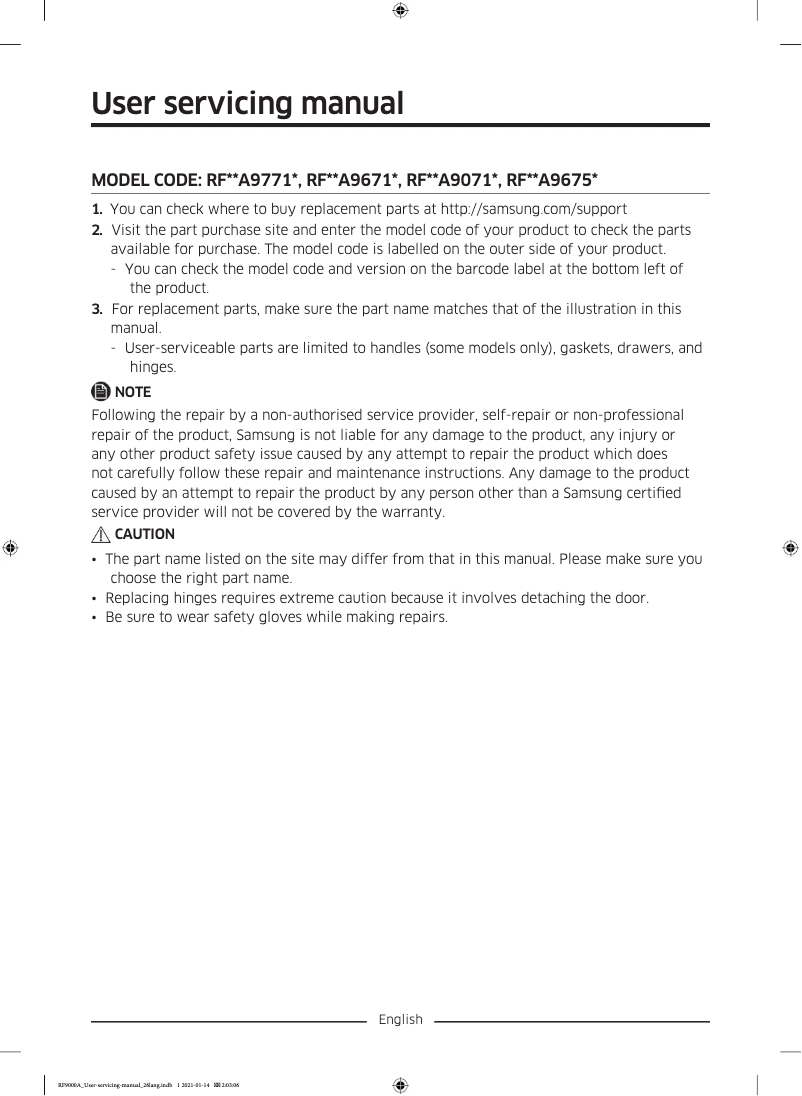 Page 1 de la notice Manuel utilisateur Samsung RF65A967FB1