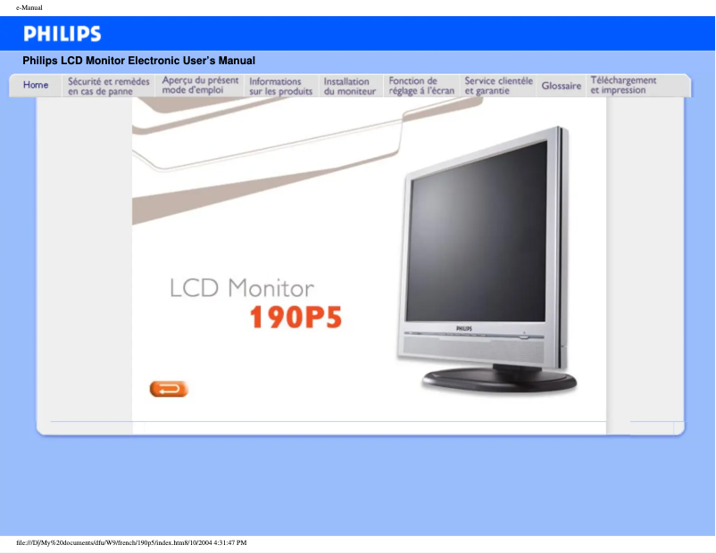 Image de la première page du manuel de l'appareil 190P5ES