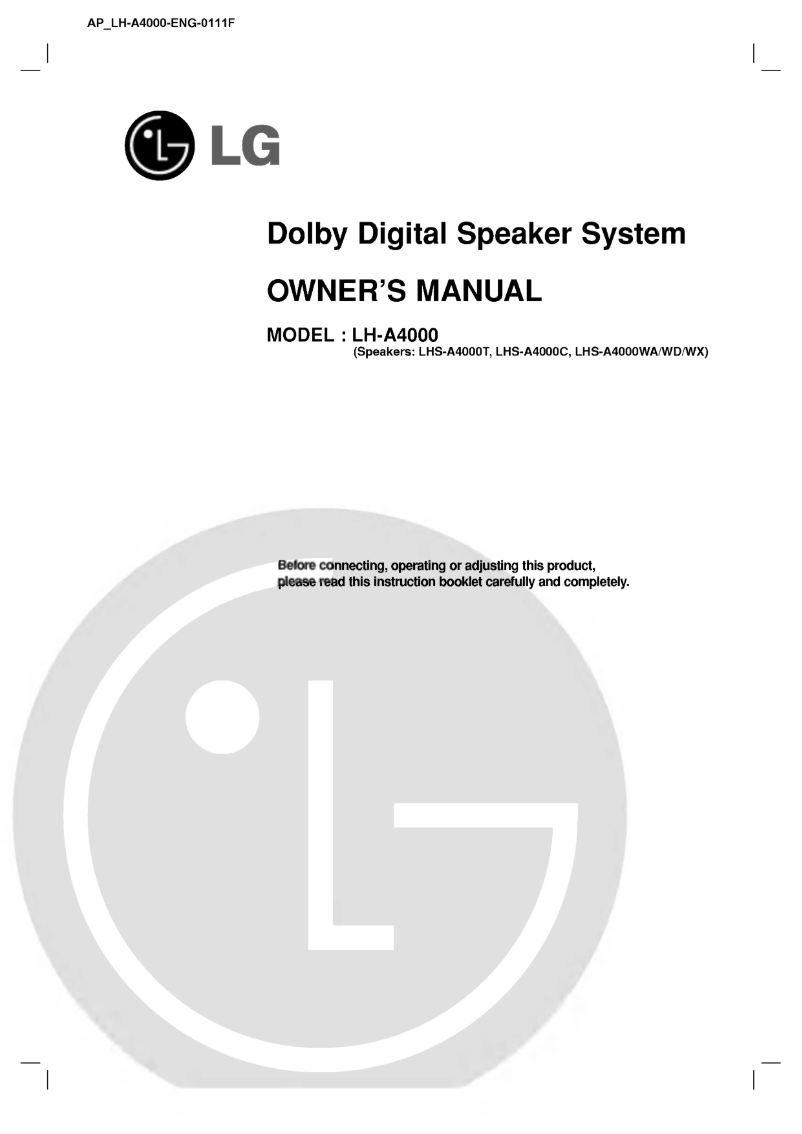 First page image of the manual for LHS-A4000WA