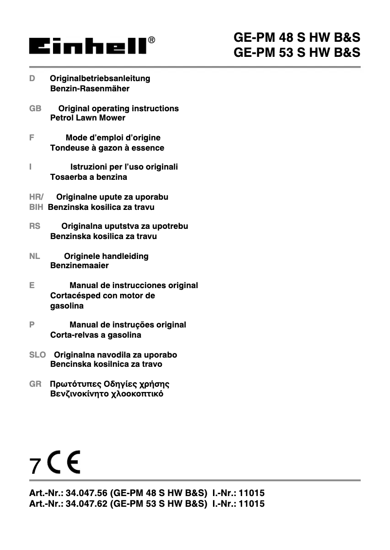 Page n°1 - Manuel utilisateur Einhell GE-PM 48 S HW B&S