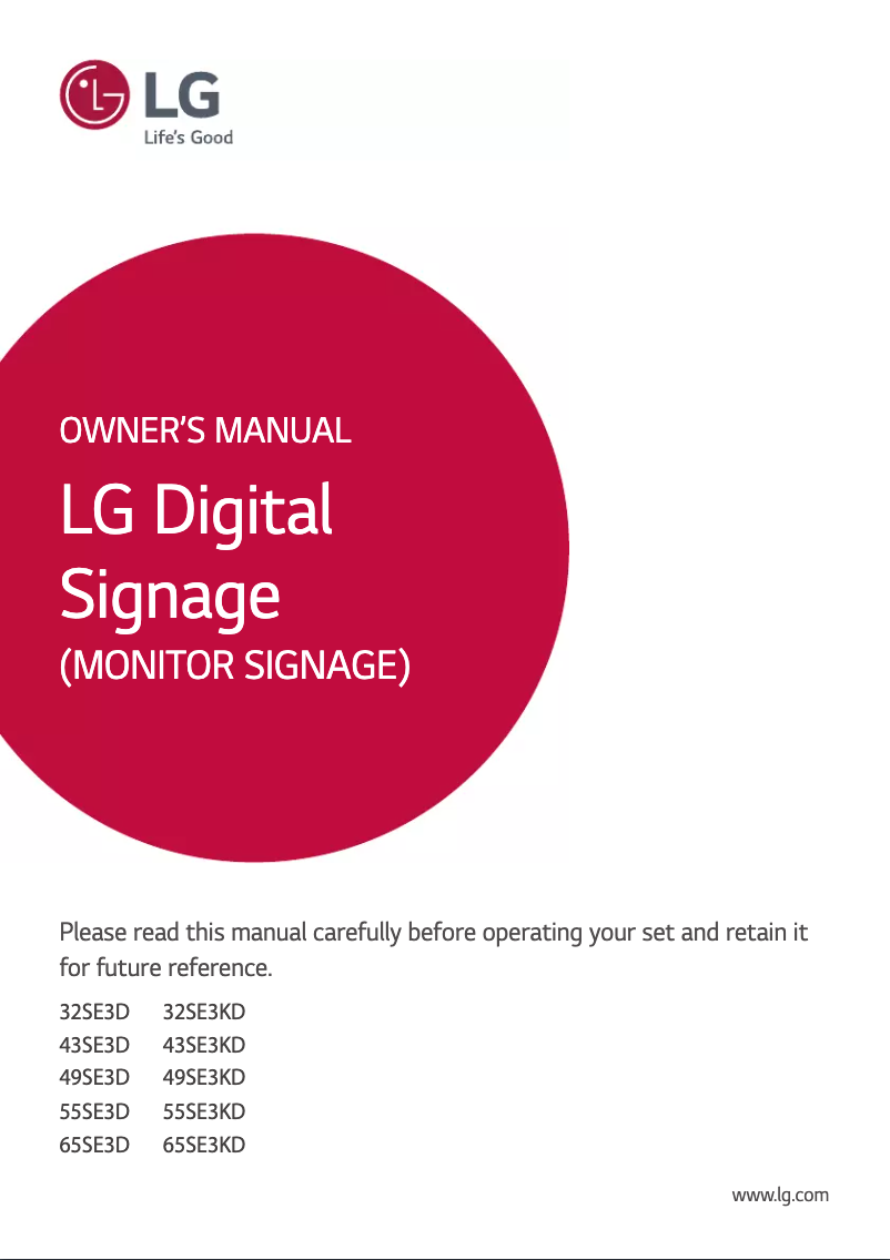 Page 1 de la notice Manuel utilisateur LG 49SE3DB