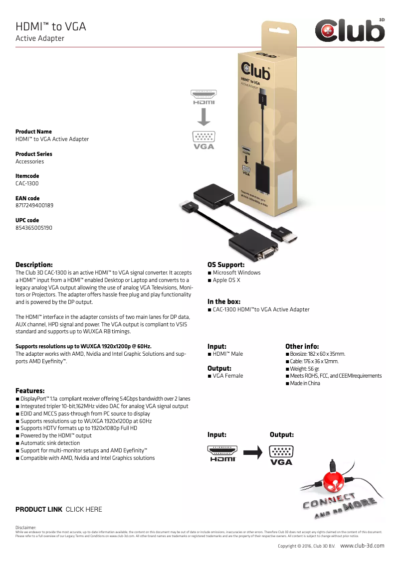Page n°1 - Manuel utilisateur CLUB3D CAC-1300