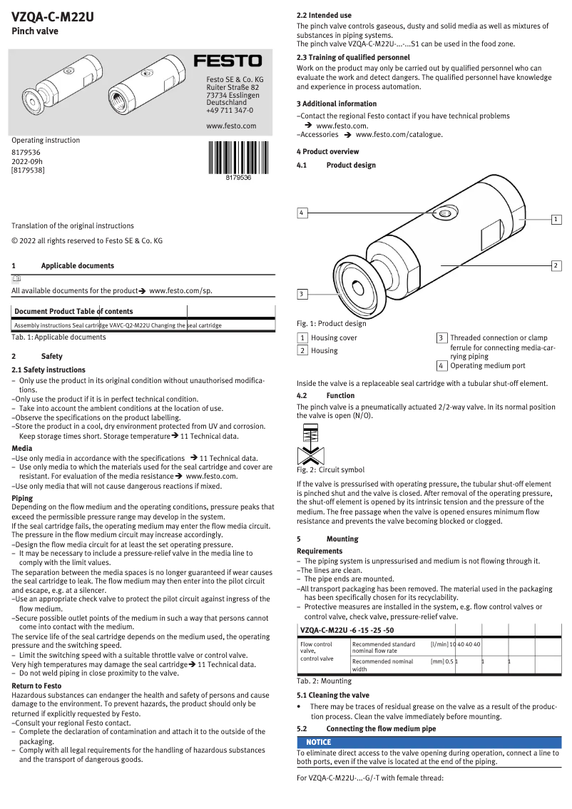 Image de la première page du manuel de l'appareil VZQA-C-M22U-6-S5S5-V4V4E-4
