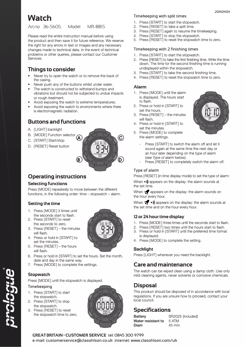 Page 1 de la notice Manuel utilisateur Prologue MR8815