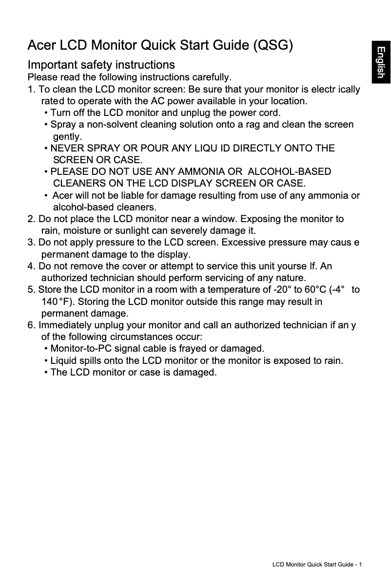 Página 1 del manual Guía de inicio rápido Acer EI431CR