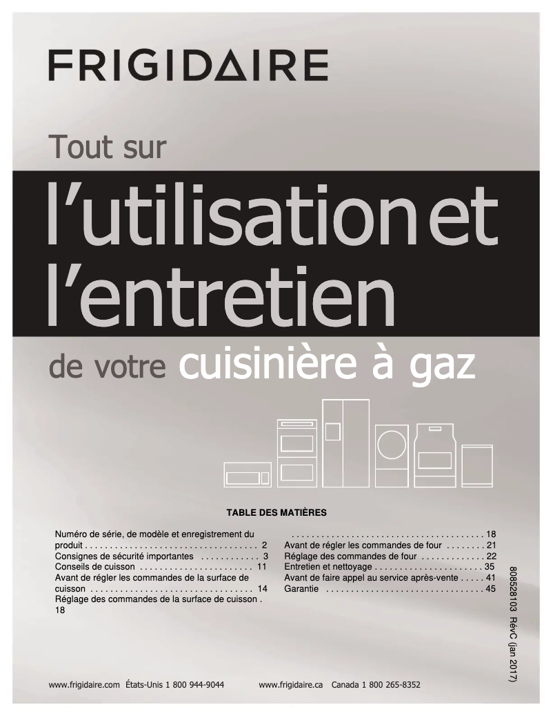Page 1 de la notice Manuel utilisateur Frigidaire FFGF3056TB