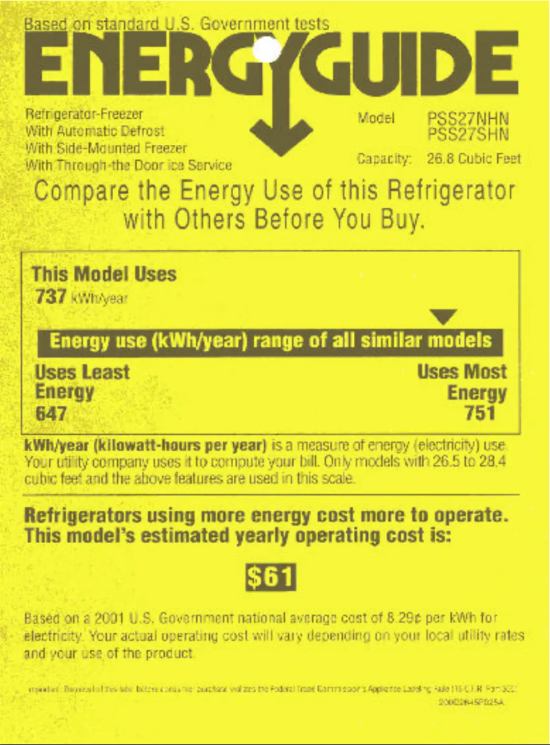 Page 1 de la notice Label énergétique GE PSS27NHNCC