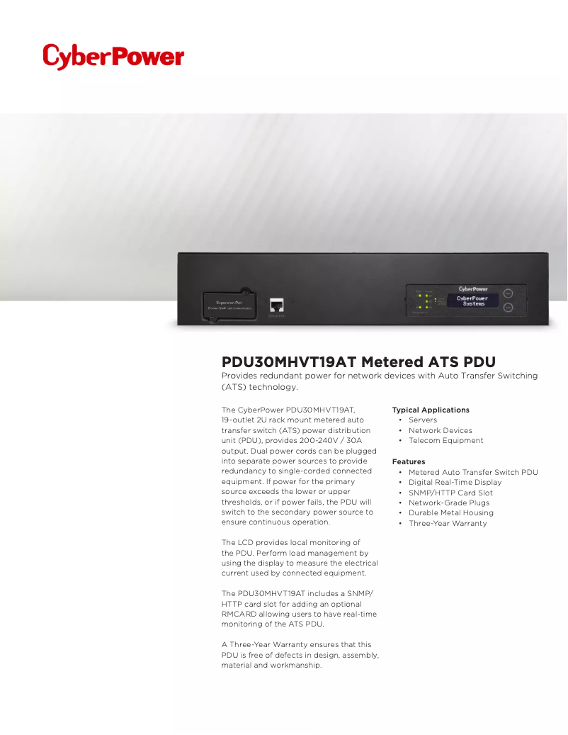 Page 1 de la notice Fiche technique CyberPower PDU30MHVT19AT