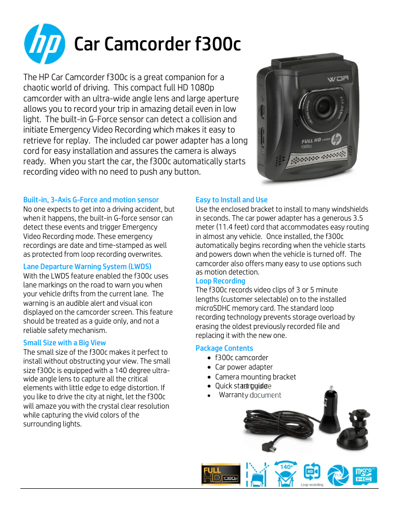 Page 1 de la notice Fiche technique HP f300c