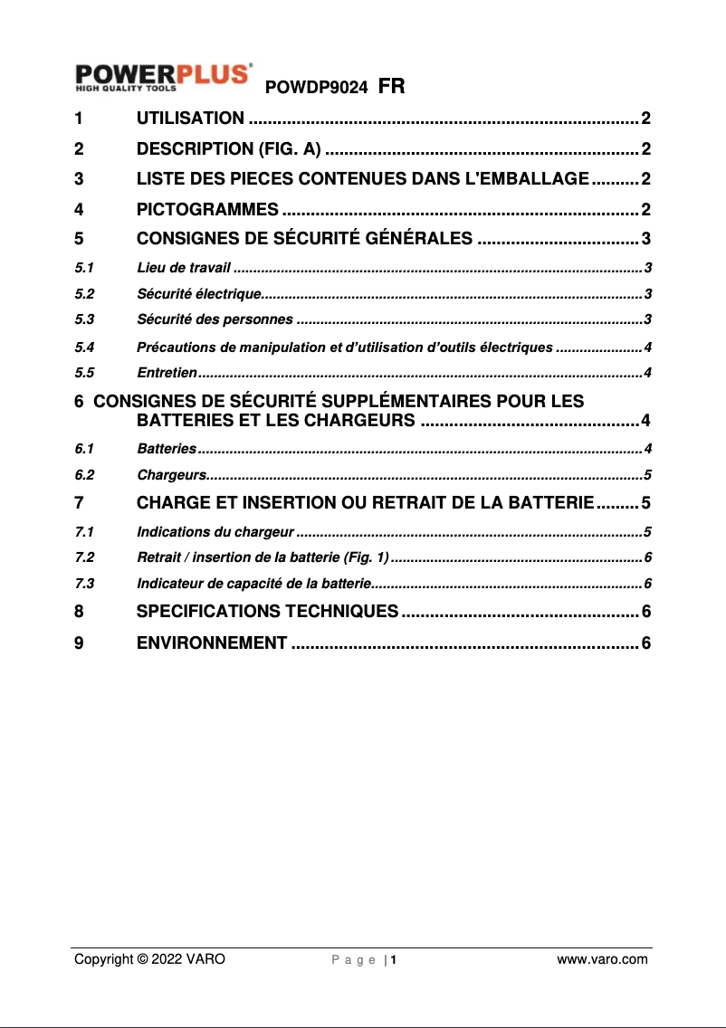 Image de la première page du manuel de l'appareil POWDP9024