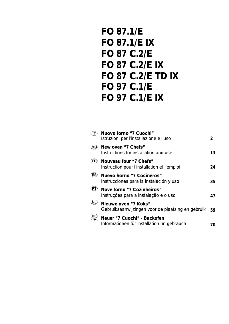 Page 1 de la notice Manuel utilisateur Ariston Thermo FO 87 C.2 E TD IX