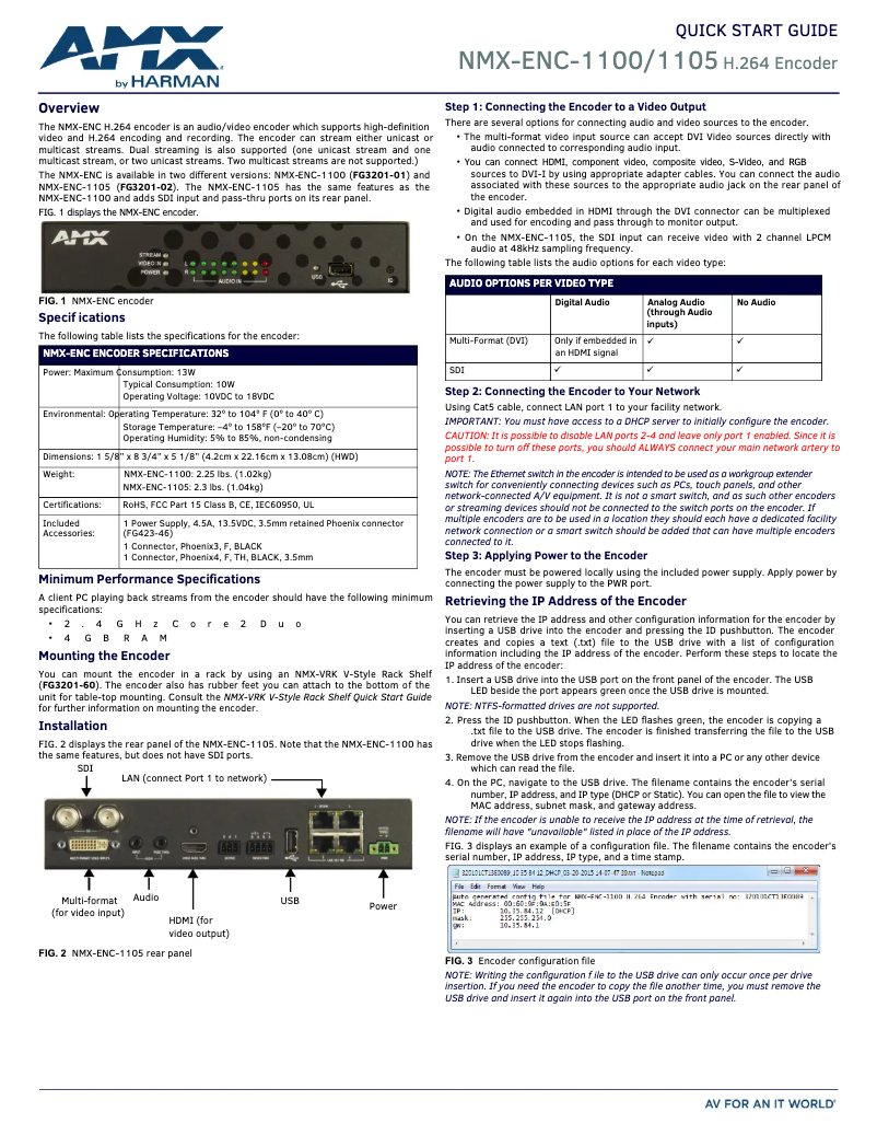 Page 1 de la notice Guide de démarrage rapide AMX NMX-ENC-1100