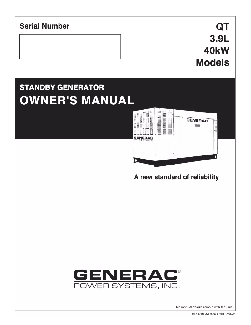 Page n°1 - Manuel utilisateur Generac QT04039GNAN