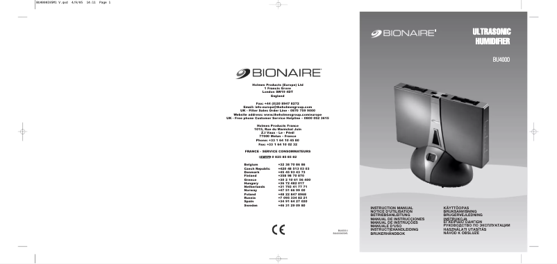 Page n°1 - Manuel utilisateur Bionaire BU4000