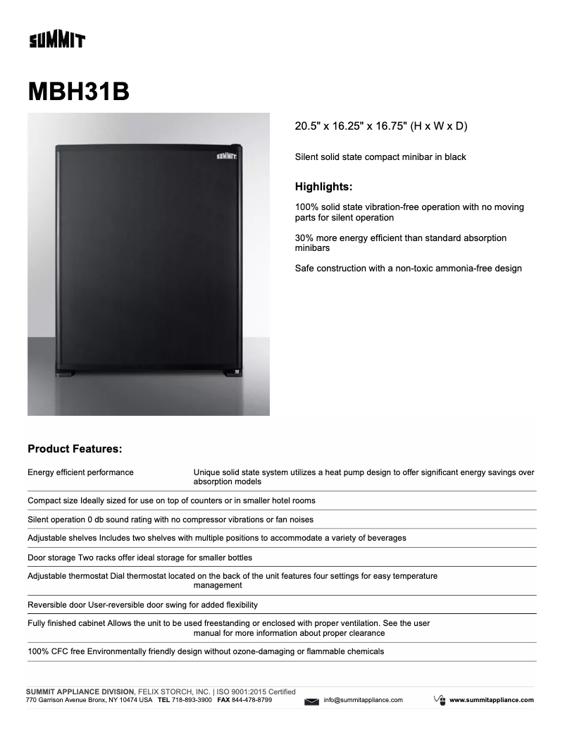 Page 1 de la notice Fiche technique Summit MBH31