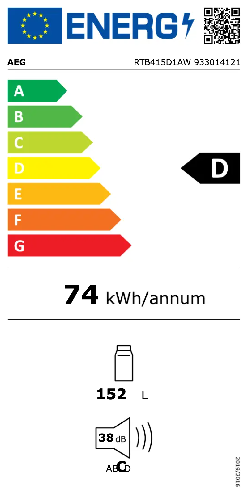 Page n°1 - Label énergétique AEG RTB415D1AW