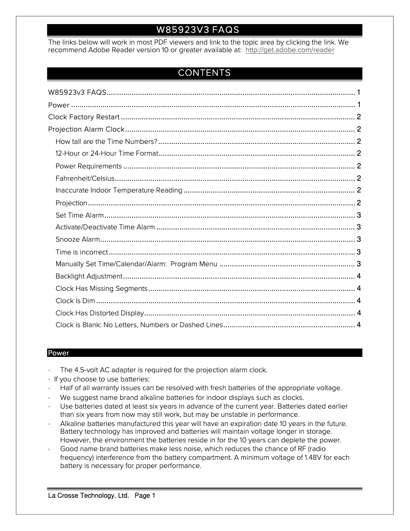 Page 1 de la notice FAQ La Crosse Technology W85923V3