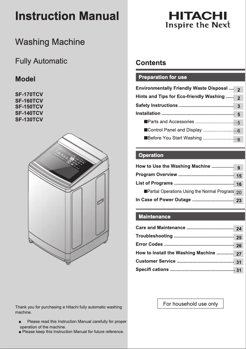 Image de la première page du manuel de l'appareil SF-170TCV