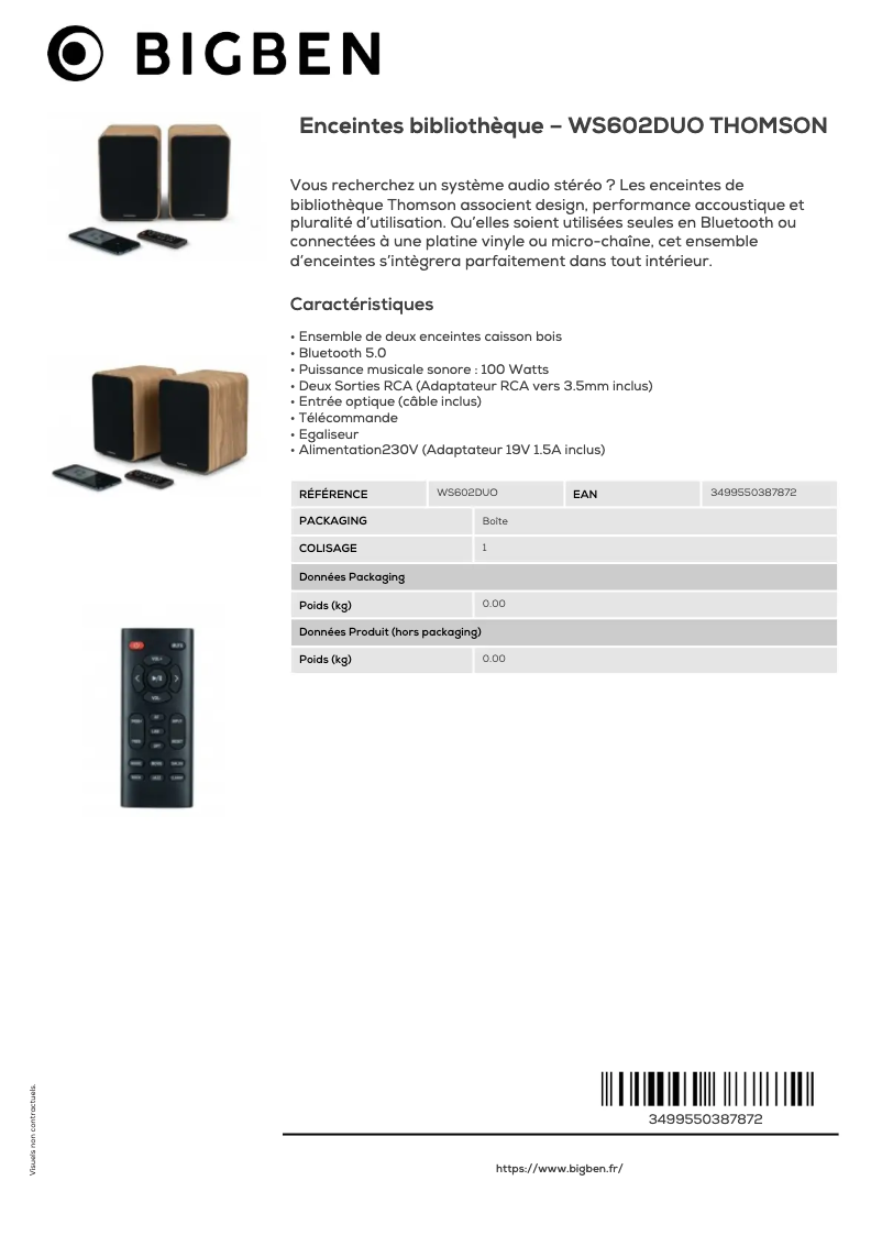 Page 1 de la notice Fiche technique Thomson WS602DUO