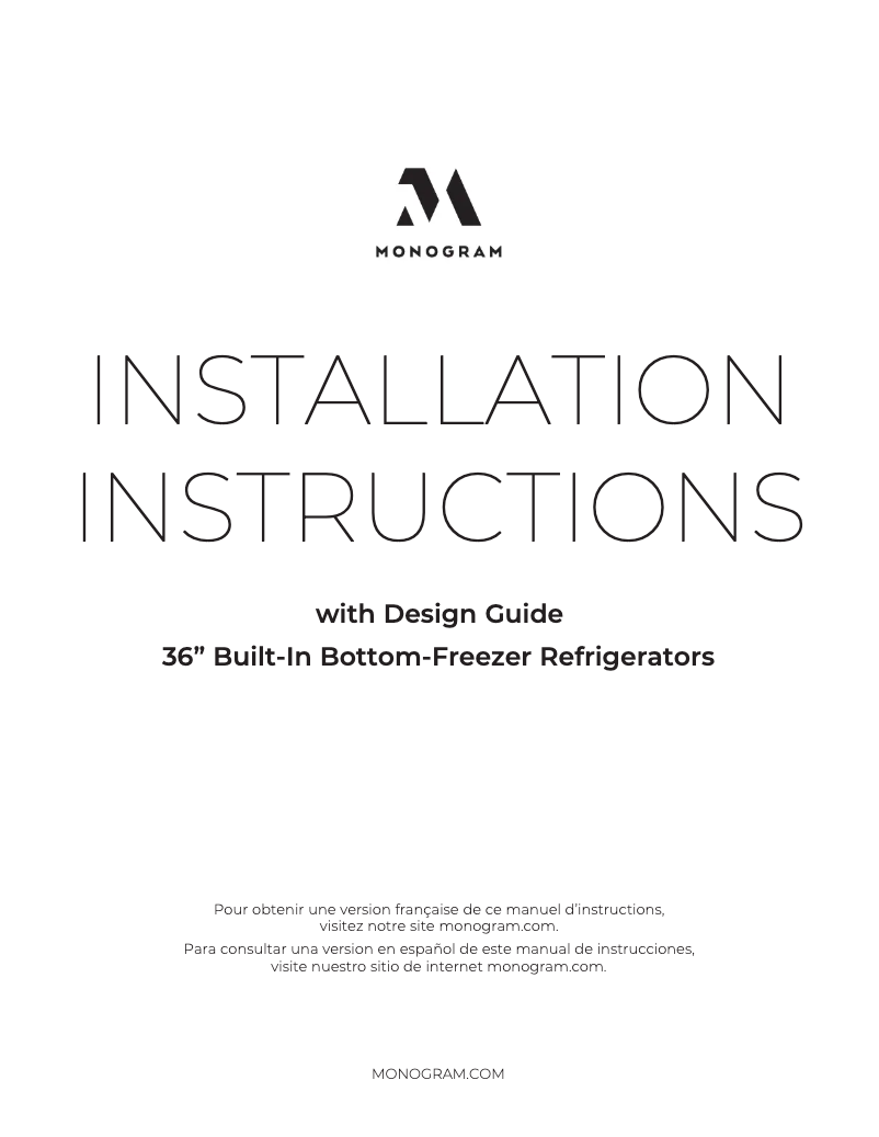 Page 1 de la notice Guide d'installation Monogram ZICS360NNLH