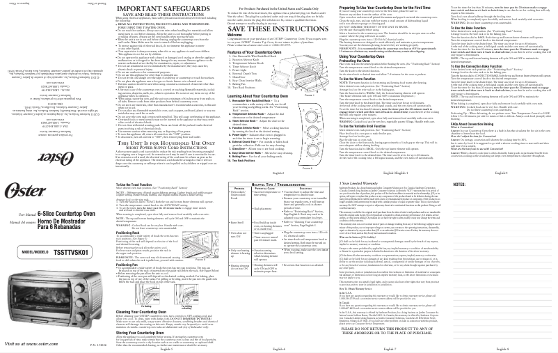 Page 1 de la notice Manuel utilisateur Oster TSSTTVSK01