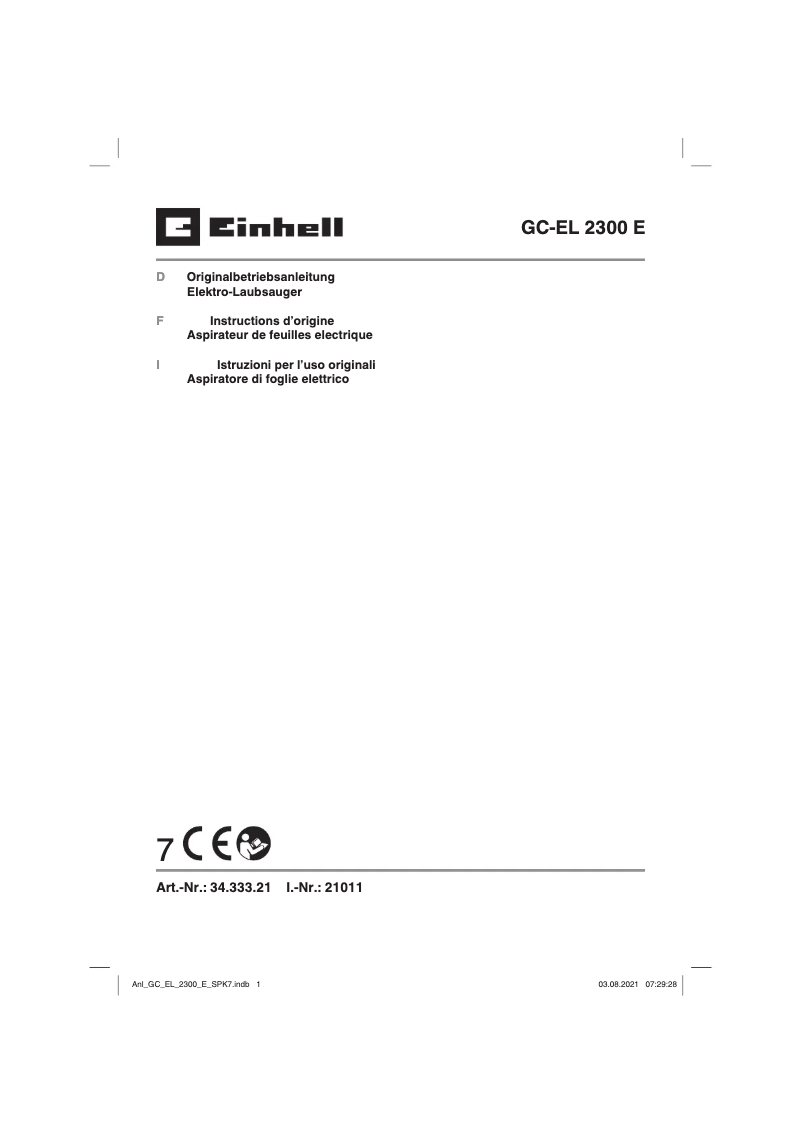 Page 1 de la notice Manuel utilisateur Einhell GC-EL 2300 E