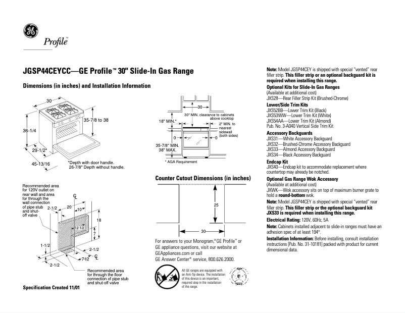Página 1 del manual Ficha técnica GE Profile JGSP44CEYCC