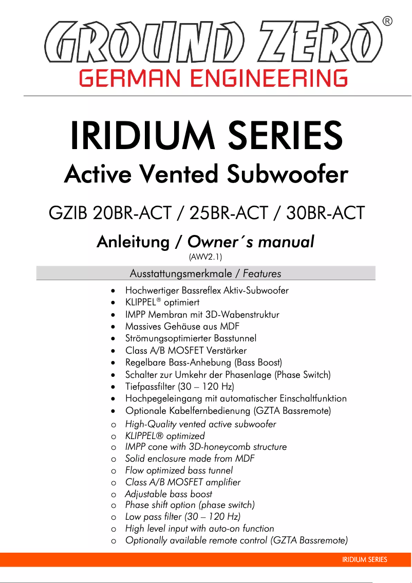 Página 1 del manual Manual de usuario Ground Zero GZIB 30BR-ACT