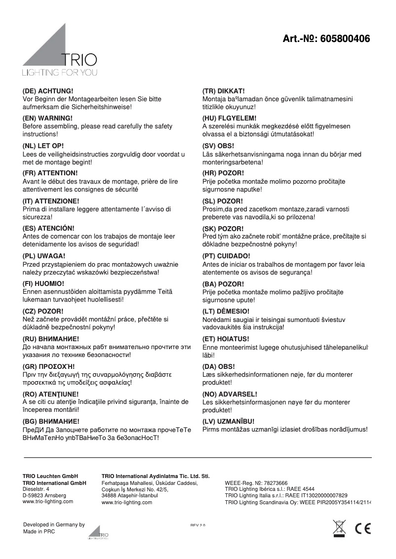 Page n°1 - Manuel utilisateur Trio Lighting Douglas 605800406