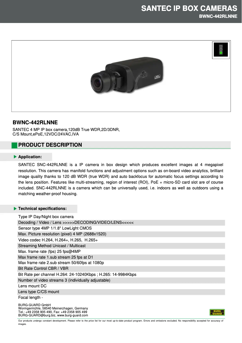 Imagen de la primera página del manual del dispositivo BWNC-442RLNNE
