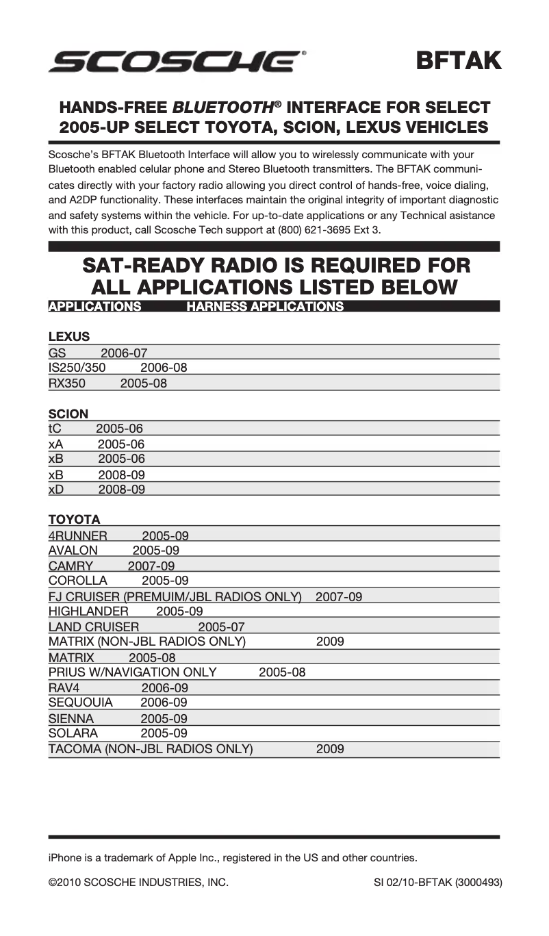 Page 1 de la notice Manuel utilisateur Scosche BlueFusion BFTAK