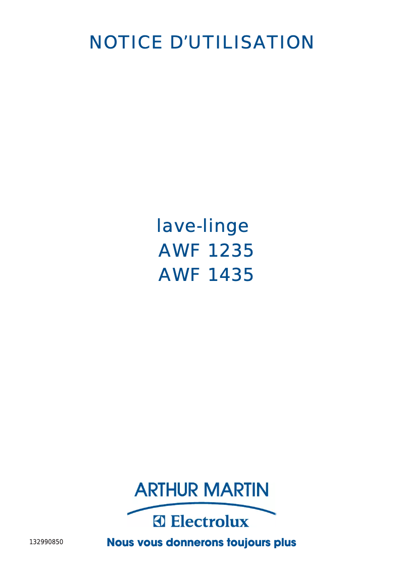 Page 1 de la notice Manuel utilisateur Arthur Martin-Electrolux AWF 1235