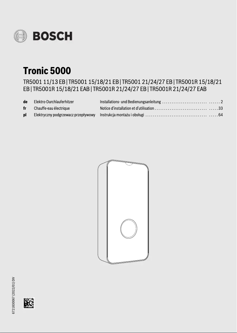 Page n°1 - Manuel utilisateur Bosch Tronic Comfort Plus TR5001R
