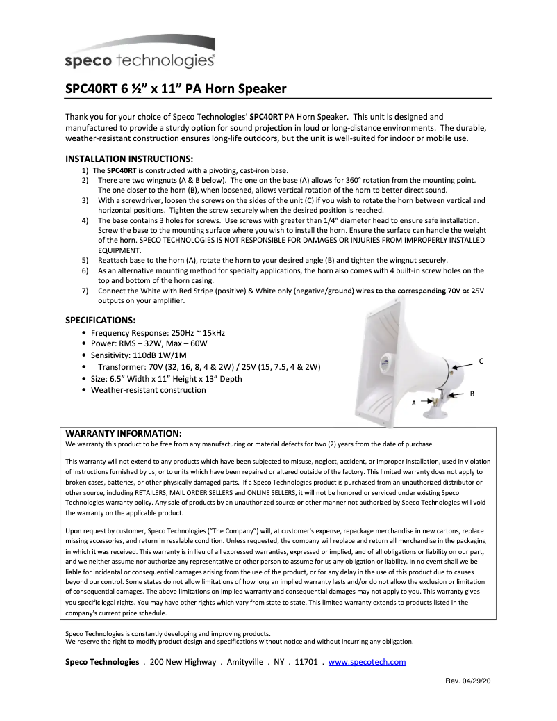 Image de la première page du manuel de l'appareil SPC40RT